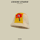 2024 New Korean-Japanese Hand Buckle Crochet Bucket Hat Spring and Autumn Winter Sun Hat Female Cherry Designer Bob Basin Hat