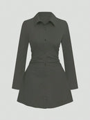 Autumn New Arrivals Plus Size Women's Casual Slimming Waist-Defining Long-Sleeved Shirt Dress For Everyday Wear and Office