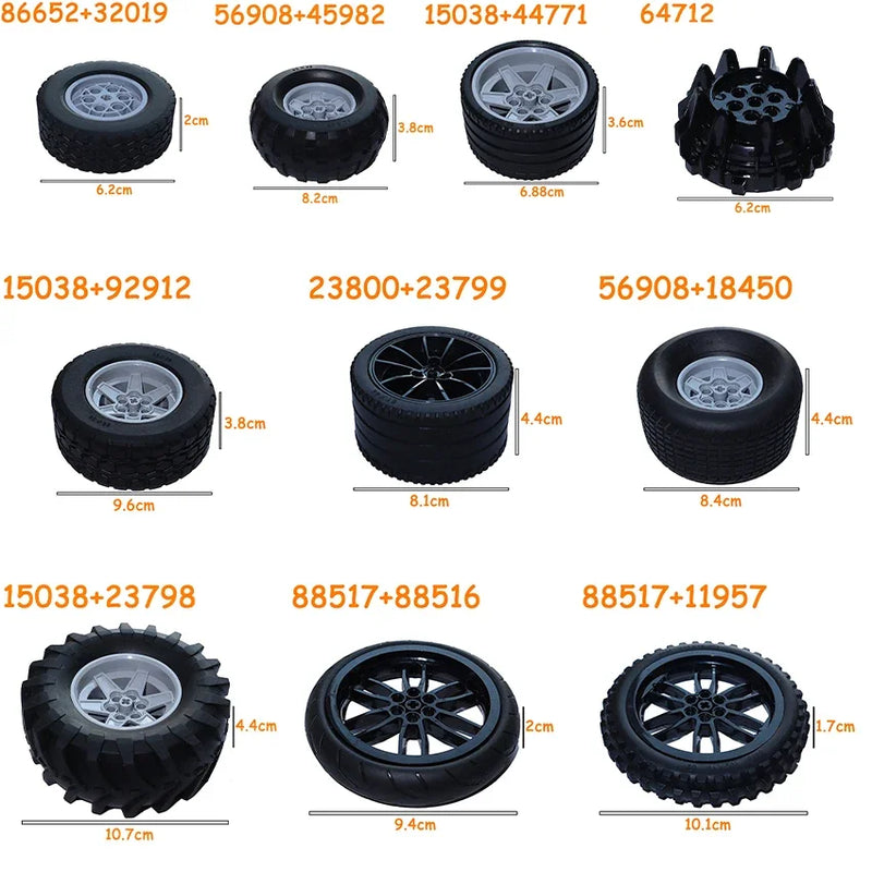 MOC Technical Tire Wheel Cross Hole Set Motorcycle Tyre & Rim Car Truck Wheels Hub Bricks Construction Building Blocks