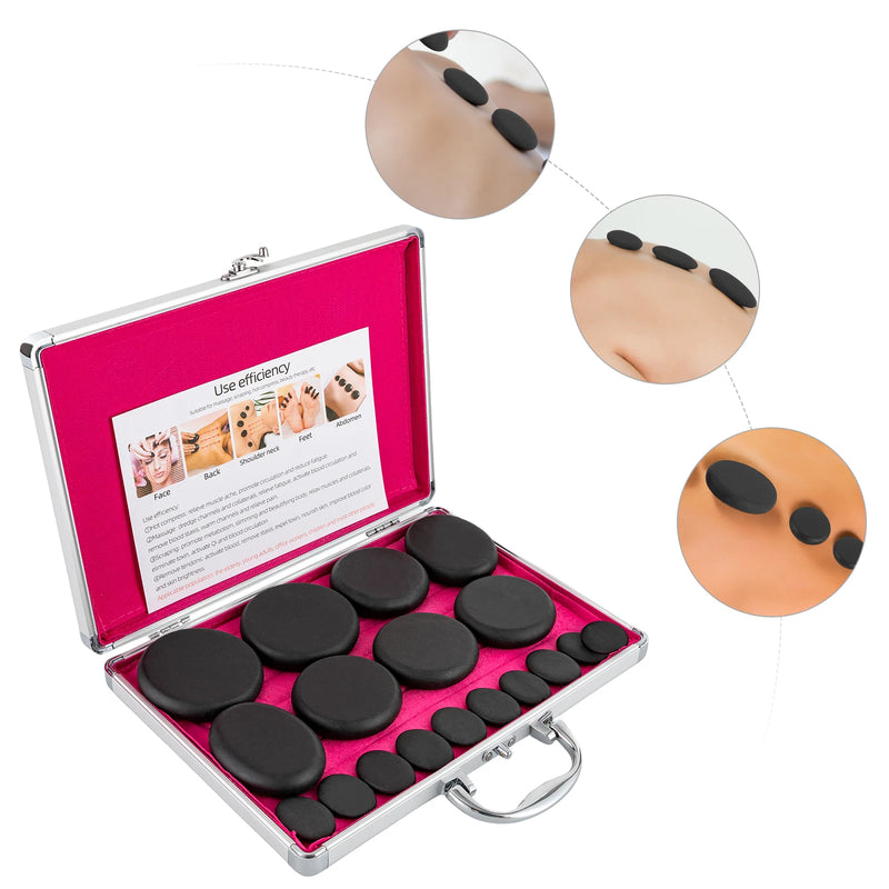 Hot Stones Massage Set with Heater Box 16 Essential Massage Stones Portable for Salon and Home Spa Use Relaxing Healing Relief