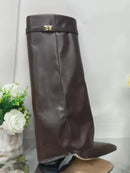 Ladies' Autumn and Winter New Pointed Knee High Women's Boots, Thick High-heeled Long Pants Boots, Fashionable Mid Rise Boots