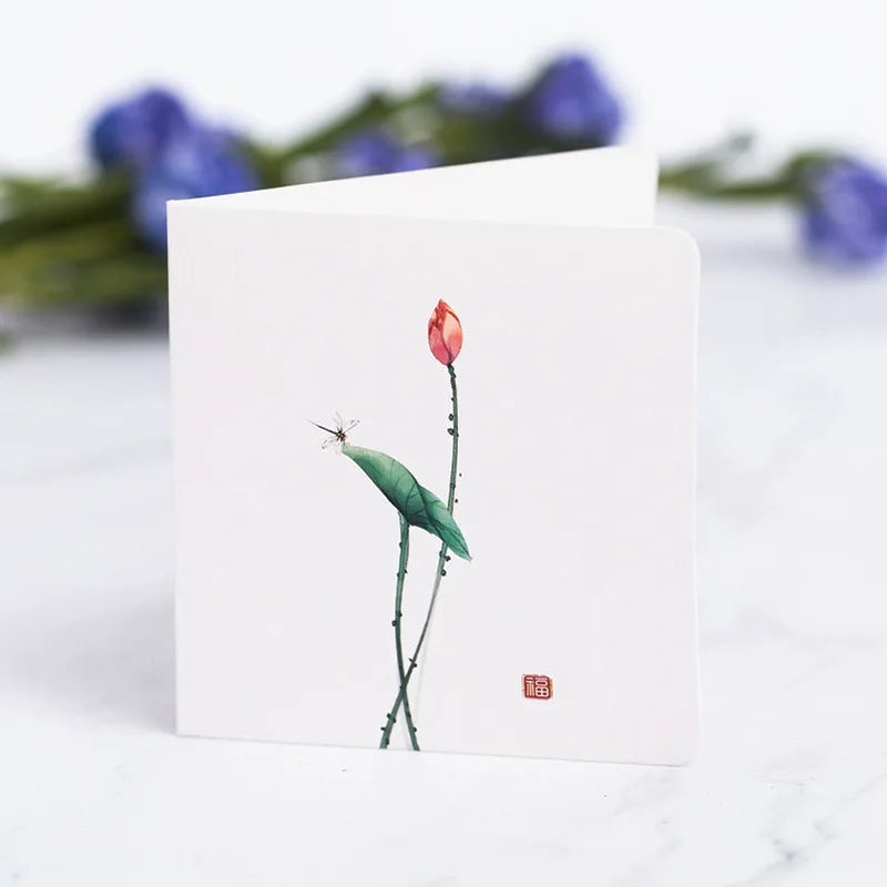 10Pcs/Set Chinese Style Flower Bird Greeting Cards Birthday Wedding Thank You Blessing Card Invitations for Mothers Father's Day