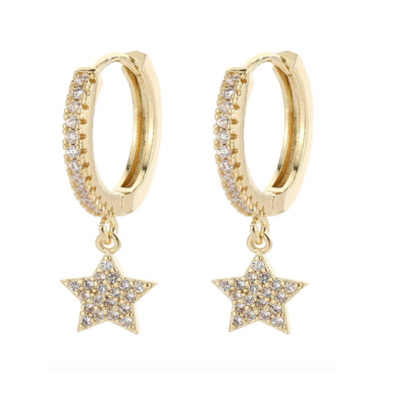 SIPENGJEL Fashion Zircon Star Moon Pendant Hoop Earrings for Women Man Gold Color Dangle Earrings Wedding Jewelry Gift pendants