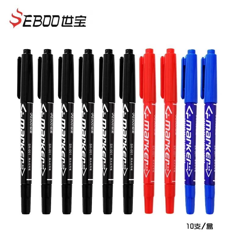 10pcs/set Twin Tip Permanent Art Markers Pens Fine Point Waterproof Oily Black/Red/Blue Ink Sketchbook Painting School Supplies