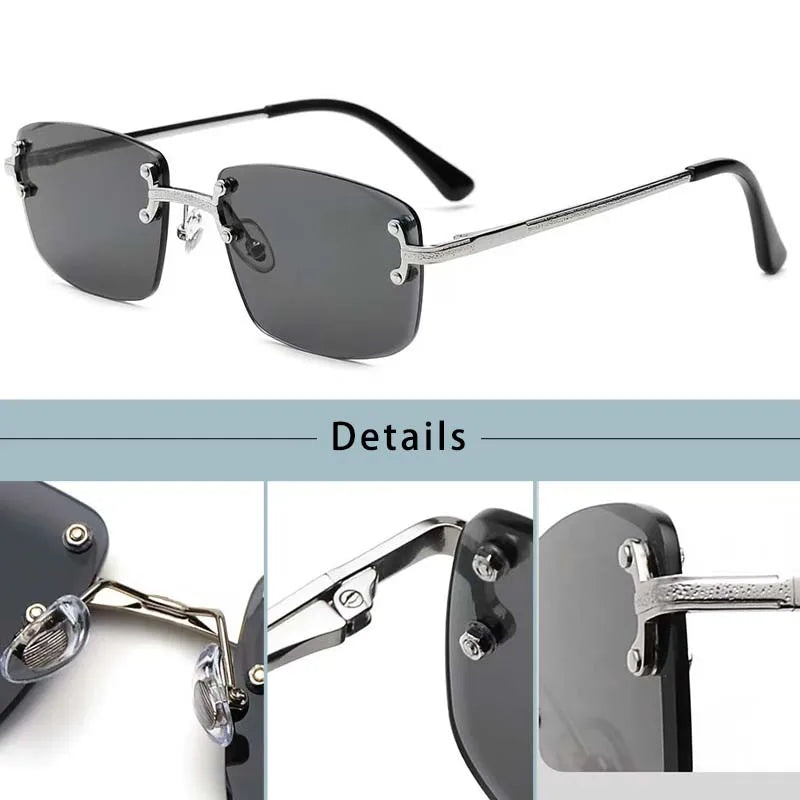 New Rimless Metal Frame Gradient Men's Sunglasses Punk Luxury Women's Eyewear Small Rectangle Sun Glasses for UV400 Driving