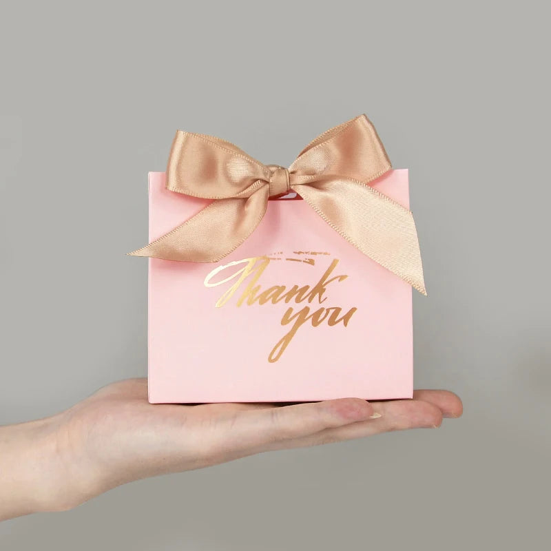 5/10pcs Thank You Candy Box With Ribbon Wedding Favors Chocolate Gift Box for guests Christmas Baby Shower Birthday Party Decor