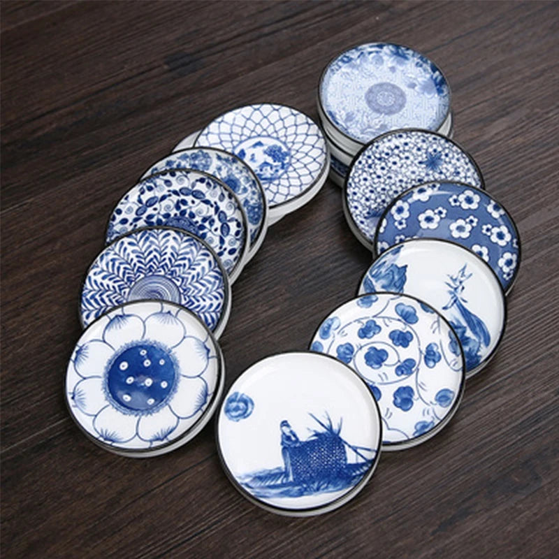 Blue and White Ceramic Tea Cup Mat Porcelain Teacup Pad Household Kung Fu Tea Set Accessory Japanese Coaster Insulating Mat