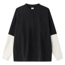 2025 Autumn Man Fake 2 Pieces 320gsm Sweatshirt Unisex Oversized Contrast Color Long Sleeve T Shirts Y2K Clothing