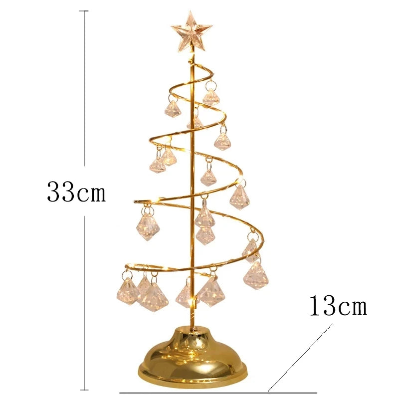 Night Lights Christmas Decorations Gifts Electroplated Iron Tree LED Luminous Crystal Christmas Tree Crystal Table Decoration