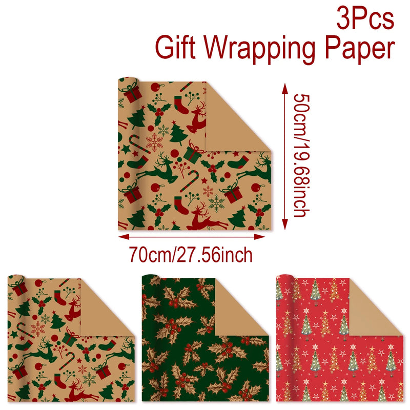 Christmas Gift Wrapping Paper Roll Merry Christmas Decoration For Home 2024 Navidad Noel Natal Kerst Happy New Year 2025