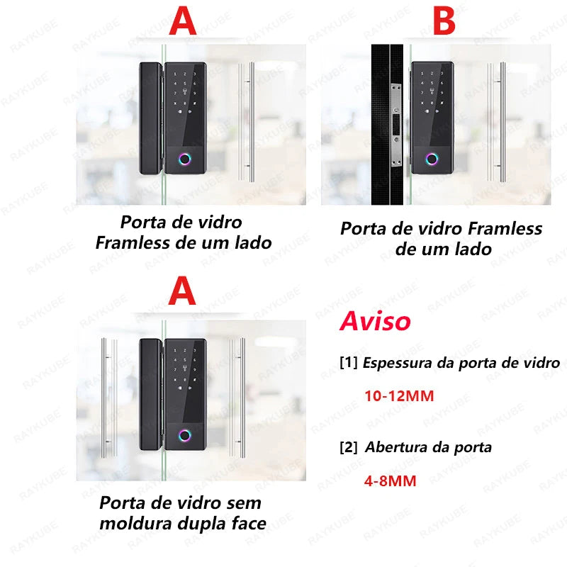 RAYKUBE GS1 TT Lock Smart Glass Lock Fingerprint Digital Door Lock Drill Free  For Glass Door Free Tax Delivery From Brazil