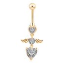 KUNIU 1pc Cute Fashion Angel Wings Heart Shape Zircon Belly Ring Women's Fit Piercing Body Jewelry