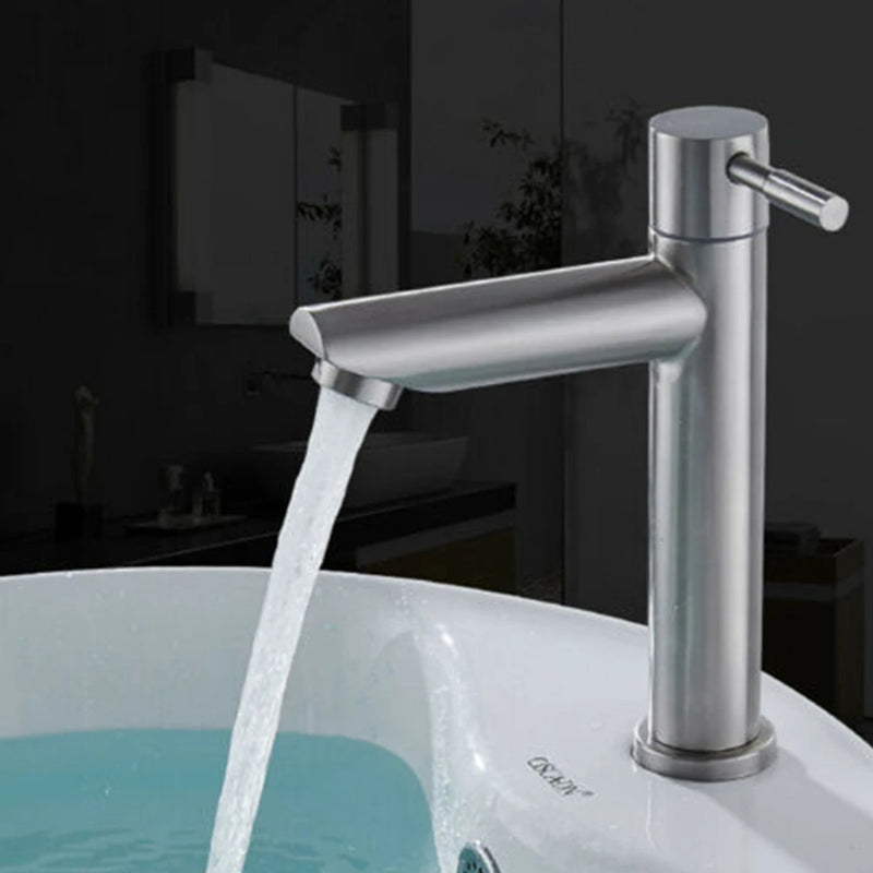 304 Stainless Steel Silver Single Cold Water Sink Faucet Bathroom Counter Basin Faucet Single Handle Washbasin Tap Hardware