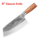 Professional Cleaver Knives Heavy Duty Chinese Knife Wooden Handle Laser Damascus Knife Cleaver Meat Chicken Fish Kitchen Knife