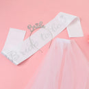 3tlg. Hochzeit Verlobung Party Brautdusche Dekorationen Zubehör Braut Tiara Krone Schärpe Schleier Set Junggesellinnenabschied Gastgeschenke