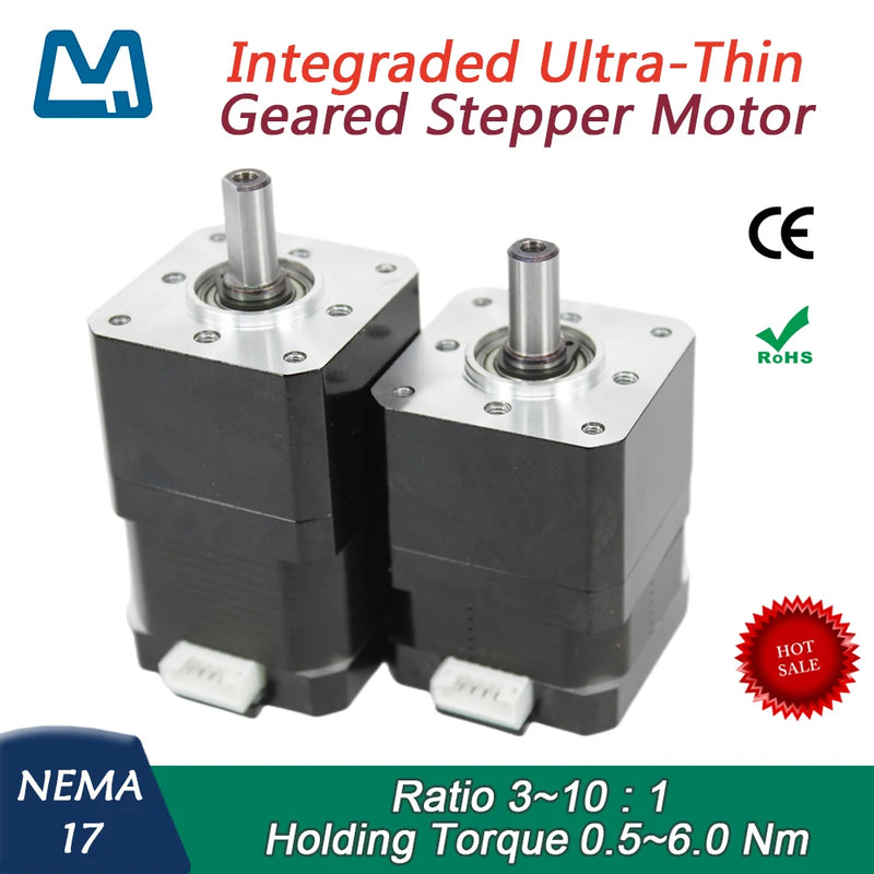 NEMA 17 Geared Stepper Motor 1.4A Planetary Gearbox Ratio 10:1 Integraded Ultra Thin