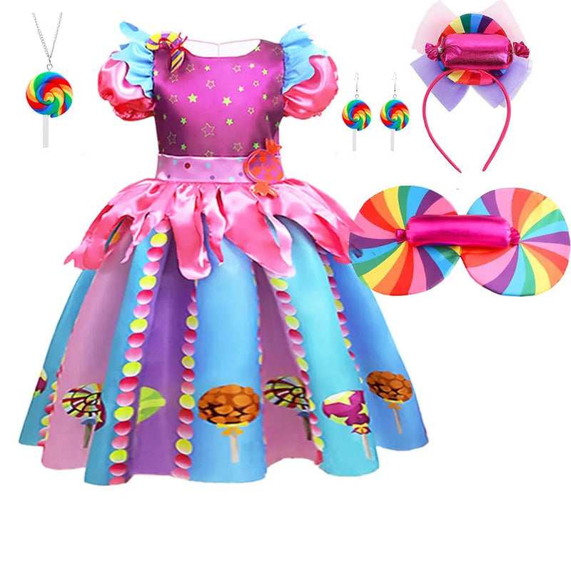 Candy Fairy Costume Girls Lollipop Cosplay Dress Toddler Carnival Purim Rainbow Vestidos Christmas Party Princess Clothing Gown