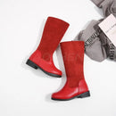 Children Winter Casual Boots For Girls Red Black Fashion Plush Long Boots Princess Flats Dress Shoes Snow Thicken Fur Boots Gift