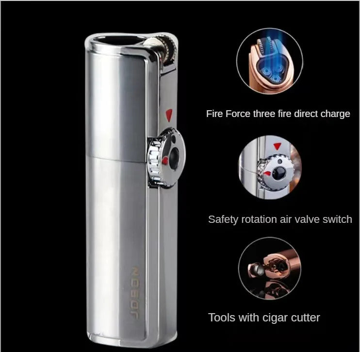 Jobon Gas Torch Lighter Powerful Three Straight Blue Flame Grinding Wheel Windproof Cigar Lighter Turbo Spray Gun Men's Gadgets