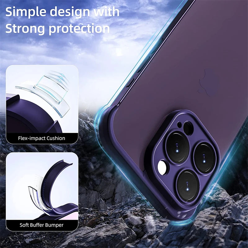 Frameless TPU Silicone Bumper with Glass Lens Protector Case for IPhone 14 13 12 15 Pro Max Plus 14Pro 13Pro IPones I14 Cover