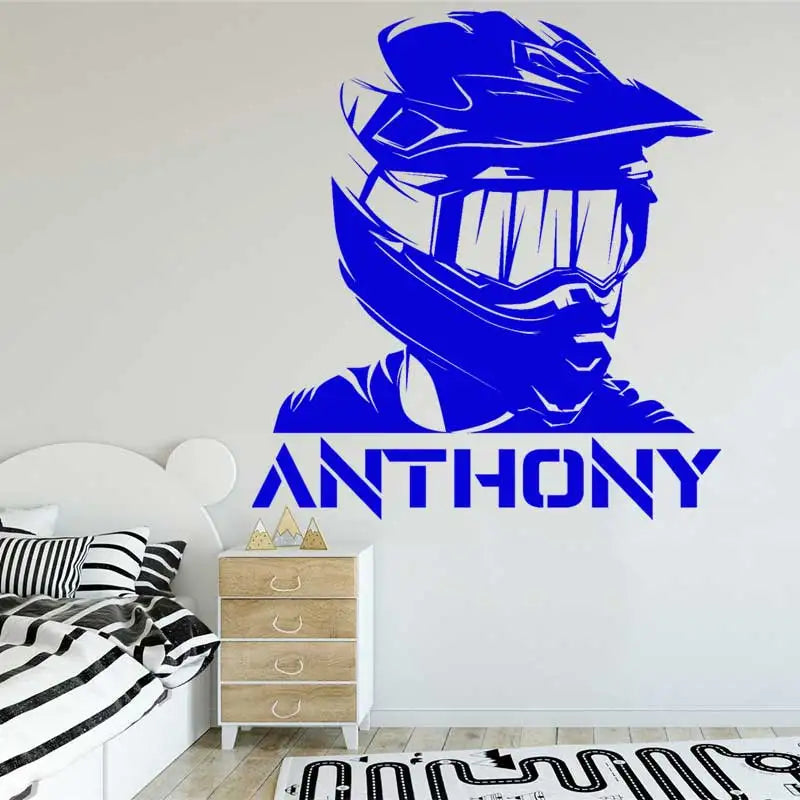 Motorcycle Wall Stickers Personalized Name Motocross Racing Bike Games Helmet Decals Home Boys Room Wall Art Decor Stickers Gift