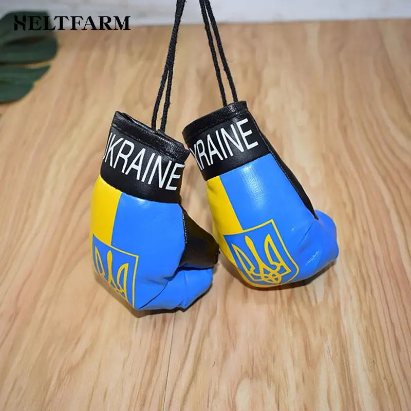 Car Accessories Decoration Gift 1pcs Ukraine National Flag Boxing Gloves Keychains Hanging Pendant Accessories