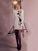 2025 New Arrivals Autumn Heavy Flower print Slim Mini Dress Women's Long Sleeve Celebrity Party Elegant Short Dress