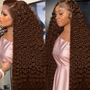 13x6 Chocolate Brown Curly Human Hair Wig 40 Inch Transparent Lace Frontal Wigs For Women Color 13x4 Hd Lace Front Deep Wave Wig