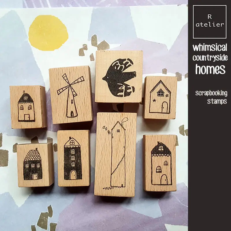 Mini Stamp Kawaii Whimsical Little House and Bird for Scrapbooking DIY Card Journaling Wooden Stamps