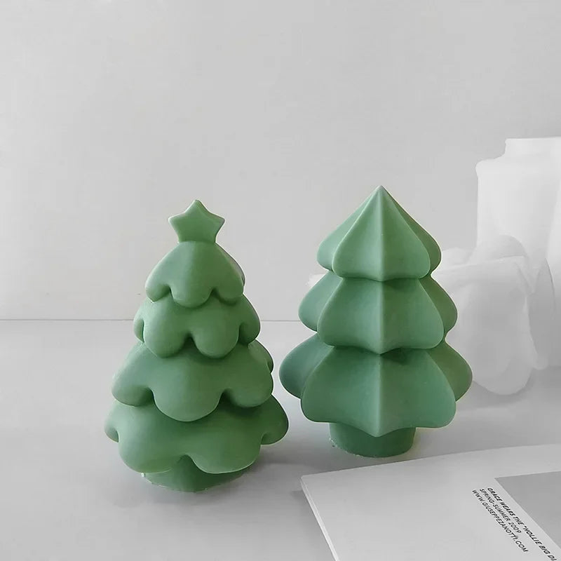 3D Christmas Tree Silicone Candle Mold Handmade Cute Xmas Tree Scented Aromath Soap Plaster Resin Mould Gift Ornament Home Decor