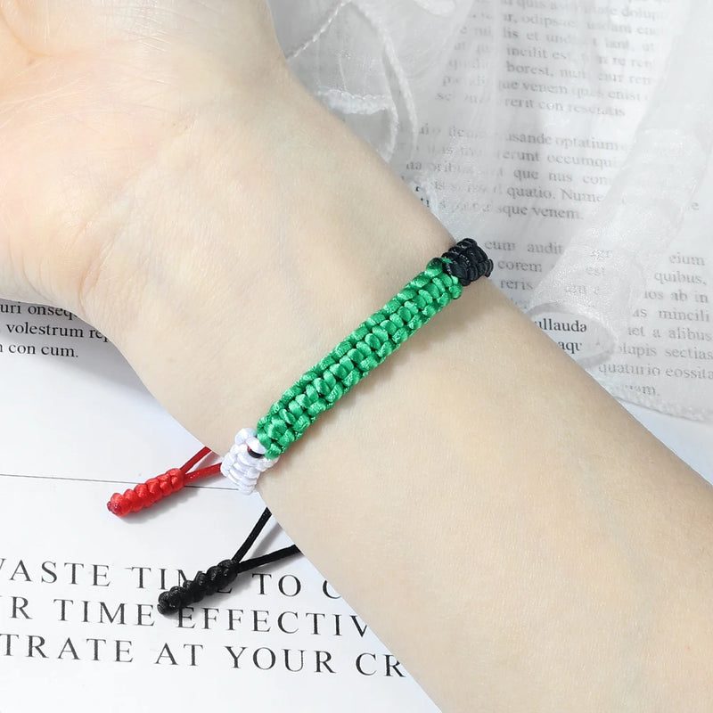 Palestine Flag String Bracelet Red Black White Green Rope Braided Bangle Christmas Gift UAE Kuwait Natural Stone Beads Bracelets