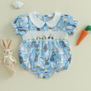 Toddler Girls Floral Print Ruffle Sleeve Rompers Easter Outfit Bunny Ear Headband Set Summer Jumpsuits Playsuits