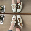 Spring And Autumn Women's Satin Low Heels Korean Style Pearl Chain Party And Work Wear Mary Jane Flats Ladies' Casual Boat Shoes