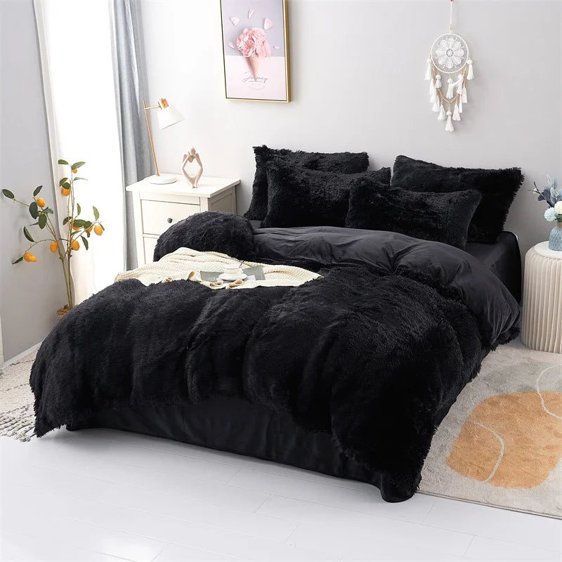 Plush Duvet Cover Pillowcase Warm And Cozy Bedding Three-Piece Set of Skin-friendly Fabric for Single And Double Beds
