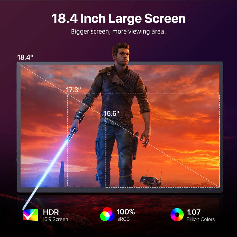 UPERFECT 18.4 Inch 4K UHD Portable Gaming Monitor HDR 3MS FreeSync IPS HDR Computer Display Bulit in Dual Speakers VESA OSD Menu