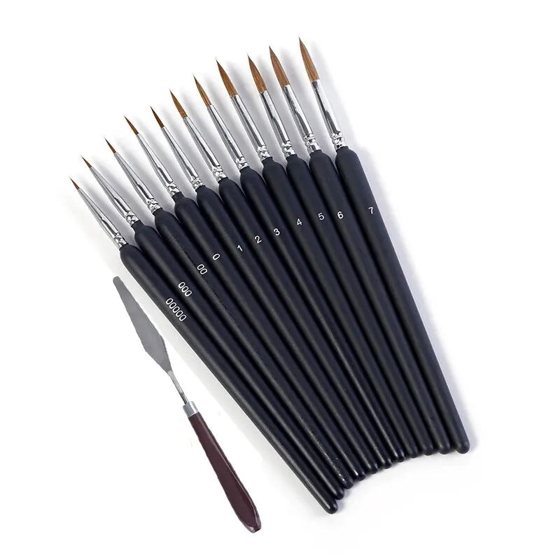 12 Pcs Detail Paint Brush Spatula Palette Knife Set Professional Miniature Paint Brushes Micro Fine Art Painting Brush