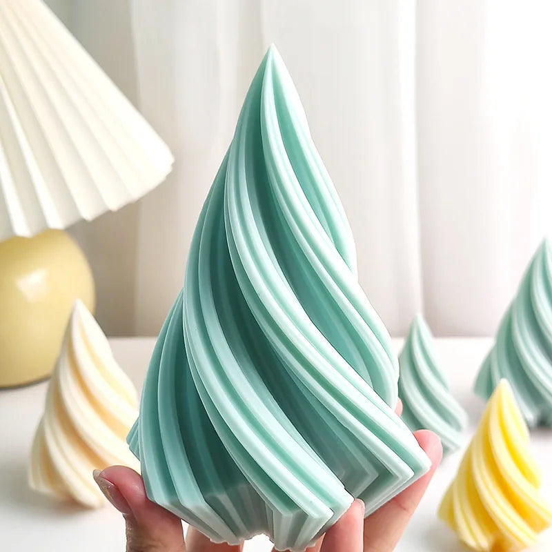 Large Rotating Conical Candle Mold DIY Christmas Tree Geometric Striped Candle Gypsum Making Silicone Mold Home Decor Gifts