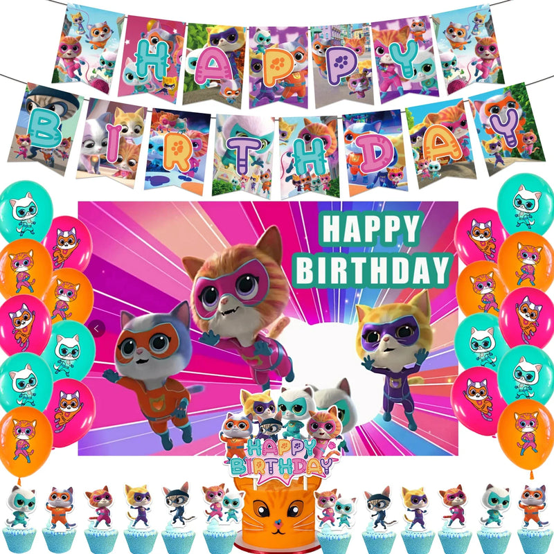 Cartoon Superkitties Birthday Party Decoration Super Kitties Tableware Balloon Cake Topper Party Supplies Baby Shower