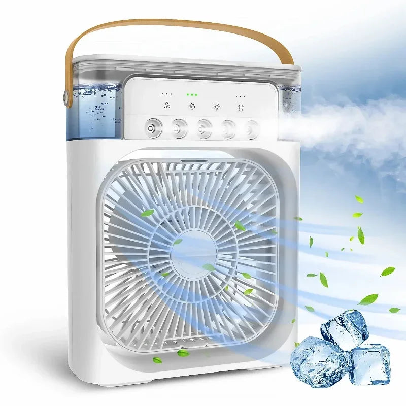 Portable Air Conditioner Fan: USB Electric Fan with LED Night Light, Fine Mist Water, and Humidifier Function 3 in 1