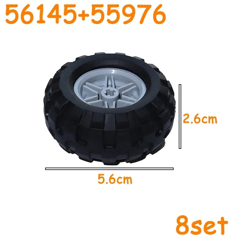 Car Truck Wheels Hub Bricks MOC Technical Tire Wheel Cross Hole Set Motorcycle Tyre & Rim Construction Building Blocks