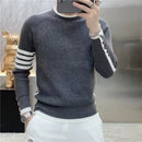 Four-bar Splicing Striped Black Knitted Sweater Men's Slim Base Shirt Ins Trendy