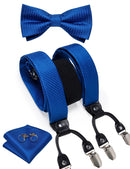 DiBanGu Mens Adjustable Silk Suspenders Bow Tie Cufflinks Pocket Square Set Metal Clips Y back Elastic Braces Wide Strap 3.5CM