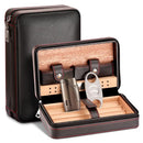 Portable Humidor Cigar Box Travel Cigar Case Leather Cedar Wood Cigar Humidor Box W/ or W/O Cutter Lighter Puro Set Accessories