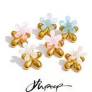 Yhpup Trendy Style Resin Acrylic Flower Sweet Stud Earrings 18K Golden Plated Stainless Steel Daily Jewelry Pink Blue White