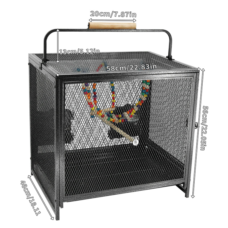 56cm Tall Metal Bird Cage Playpen with Hammock Toy and Perch, Removable Tray, Bowl for Parrot Parakeet Travel Carrier Cage
