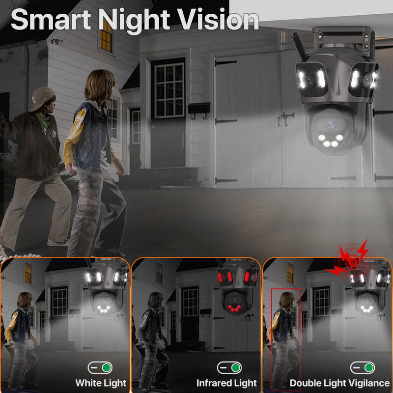 6K HD Outdoor Wifi PTZ Camera Three Lens 4K Dual Screen IP Camera Auto Tracking Color Night Video Surveillance CCTV P2P iCsee