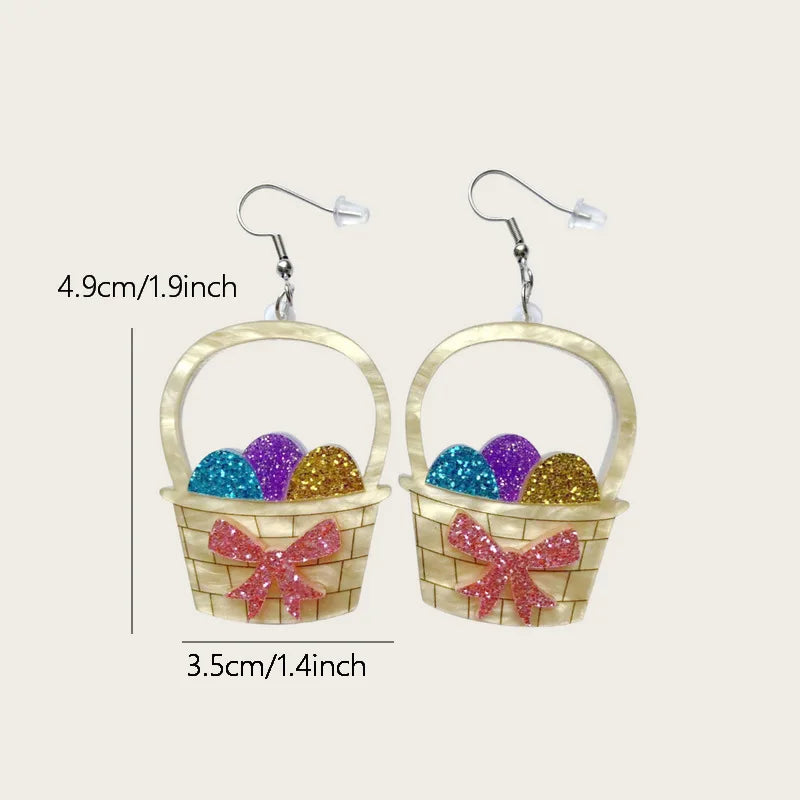 2024 Bunny Egg Basket Easter Earrings For Women Cute Cartoon Sequins Asymmetrical Rabbit Acrylic Drop Earrings Jewelry Gift