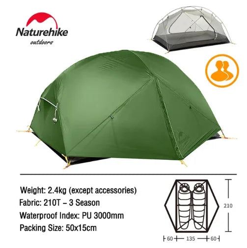 Naturehike Mongar Tent Camping Tent 2 Person Ultralight Professional Waterproof & Windproof Backpack Tent 20D Nylon Travel Tent