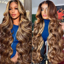 30 40 Inch 13x6 Body Wave Ombre Highlight Transparent Lace Frontal Wig 4/27 13x4 Human Brazilian Hair Wigs 180 Density For Women