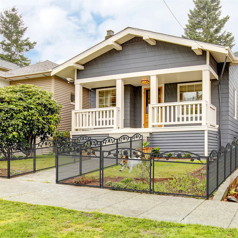 5Pcs Black Metal Dog Fence Animal Pet Playpen Barrier Garden Fence Decorative Garden Barrier for Outdoor Garden Yard Patio